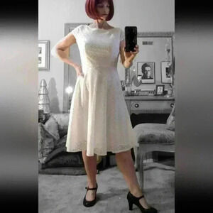 NWT Womens Sz 6 Black Label by Evan Picone White Lace Fit & Flare Dress no belt